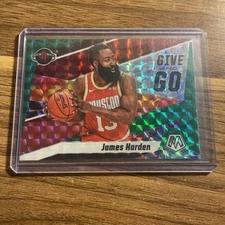 2019-20 Panini Mosaic - Give and Go James Harden #6 Green Mosaic Prizm Rockets