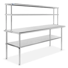 Stainless Steel Commercial Kitchen Prep Table with Double Overshelf- 30" x 72"