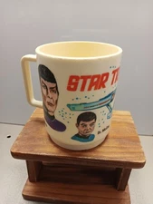 Vintage 1975 DEKA Star Trek Plastic Cup. With Kirk,Spock, McCoy & Enterprise 