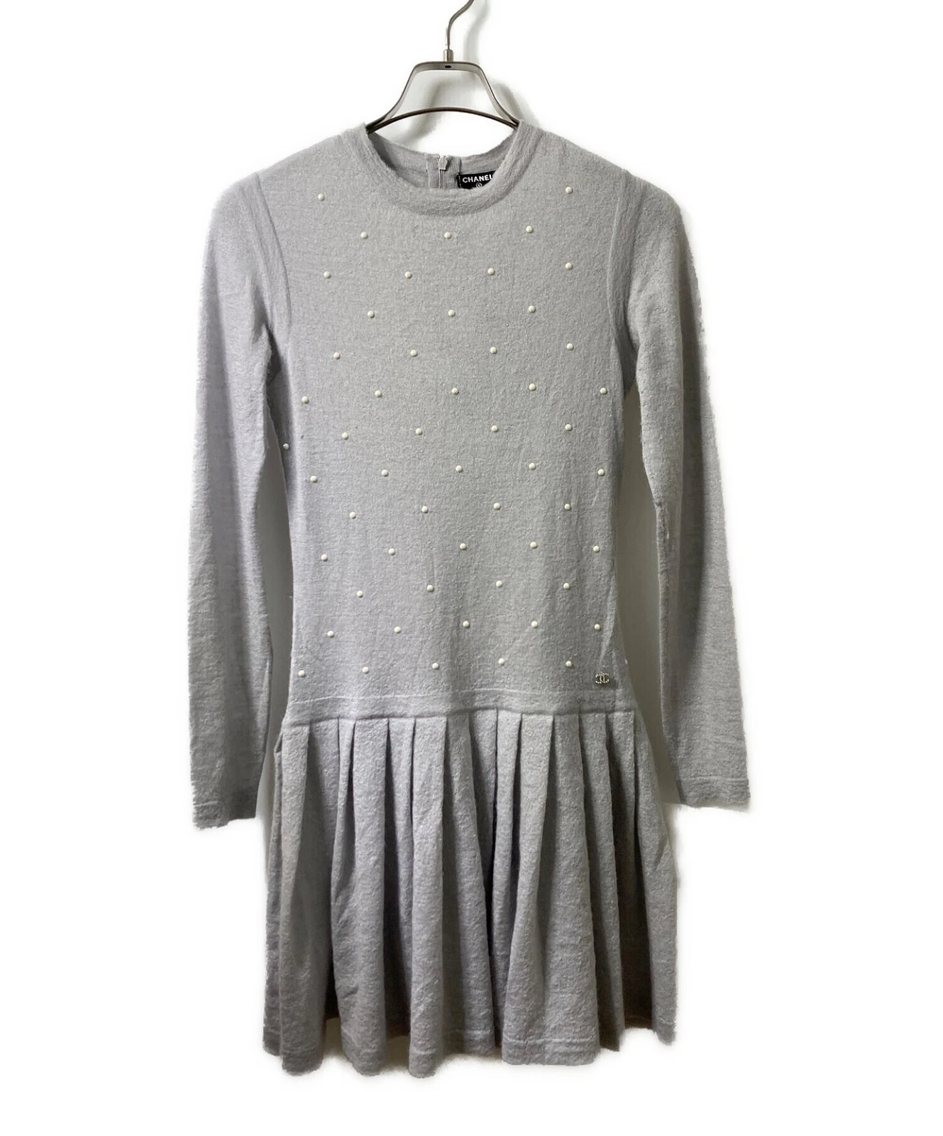 Chanel — CHANEL Pearl Mohair Cashmere Knit Dress Gray Long Sleeve Italy 38 SR1989