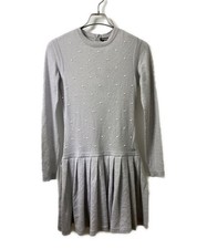 CHANEL Pearl Mohair Cashmere Knit Dress Gray Long Sleeve Italy 38 SR1989