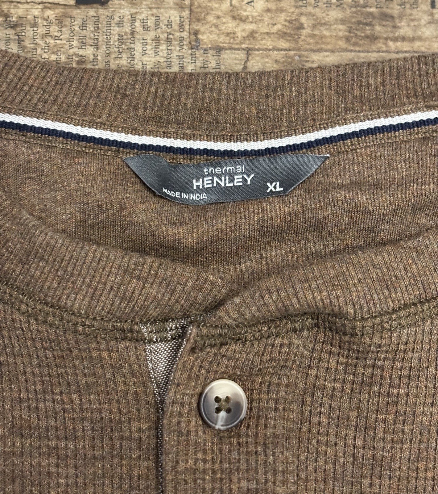 Men’s Thermal Henley Long Sleeve Shirt Brown 3-Button Members Mark Size XL NWOT