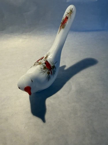 Fenton Hand Painted Milk Glass White Bird w/ Cardinals Design Signed by Artist