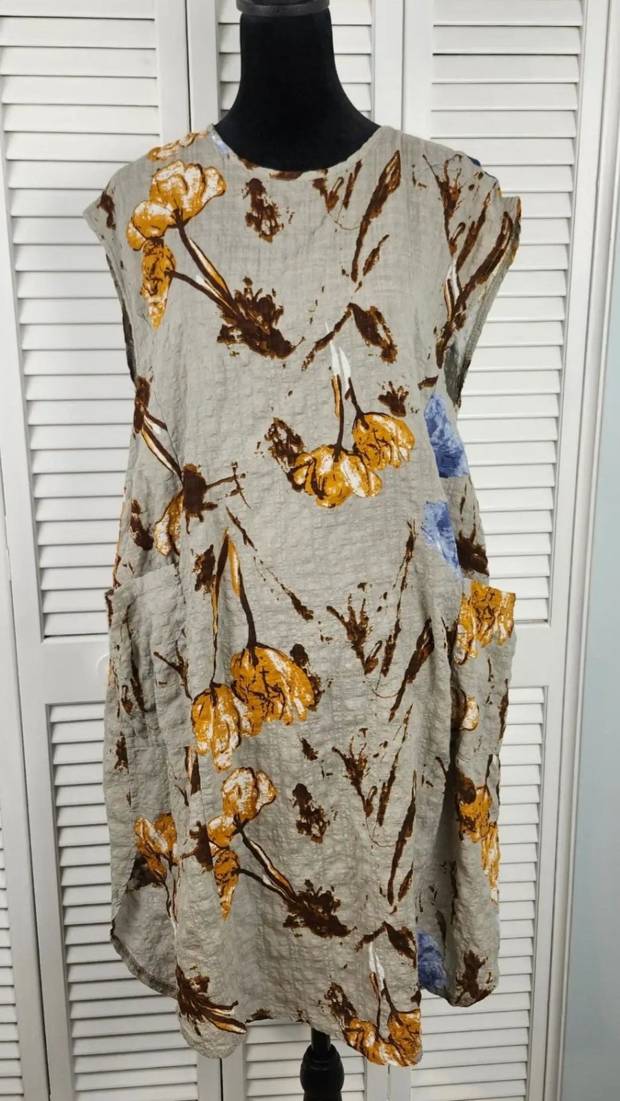 Zanzea Dress M Sleeveless Floral Midi Gray Lightweight Boho Summer Lagenlook