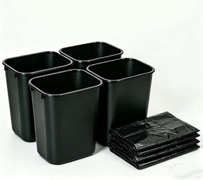 Black Small Trash Can 4 Pack   2 Gallons 8L Plastic Garbage Bin with 2 Roll