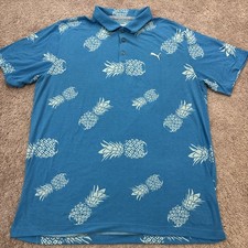 Puma Polo Golf Shirt Men  s XL Blue Pineapples Hawaiian Short Sleeves