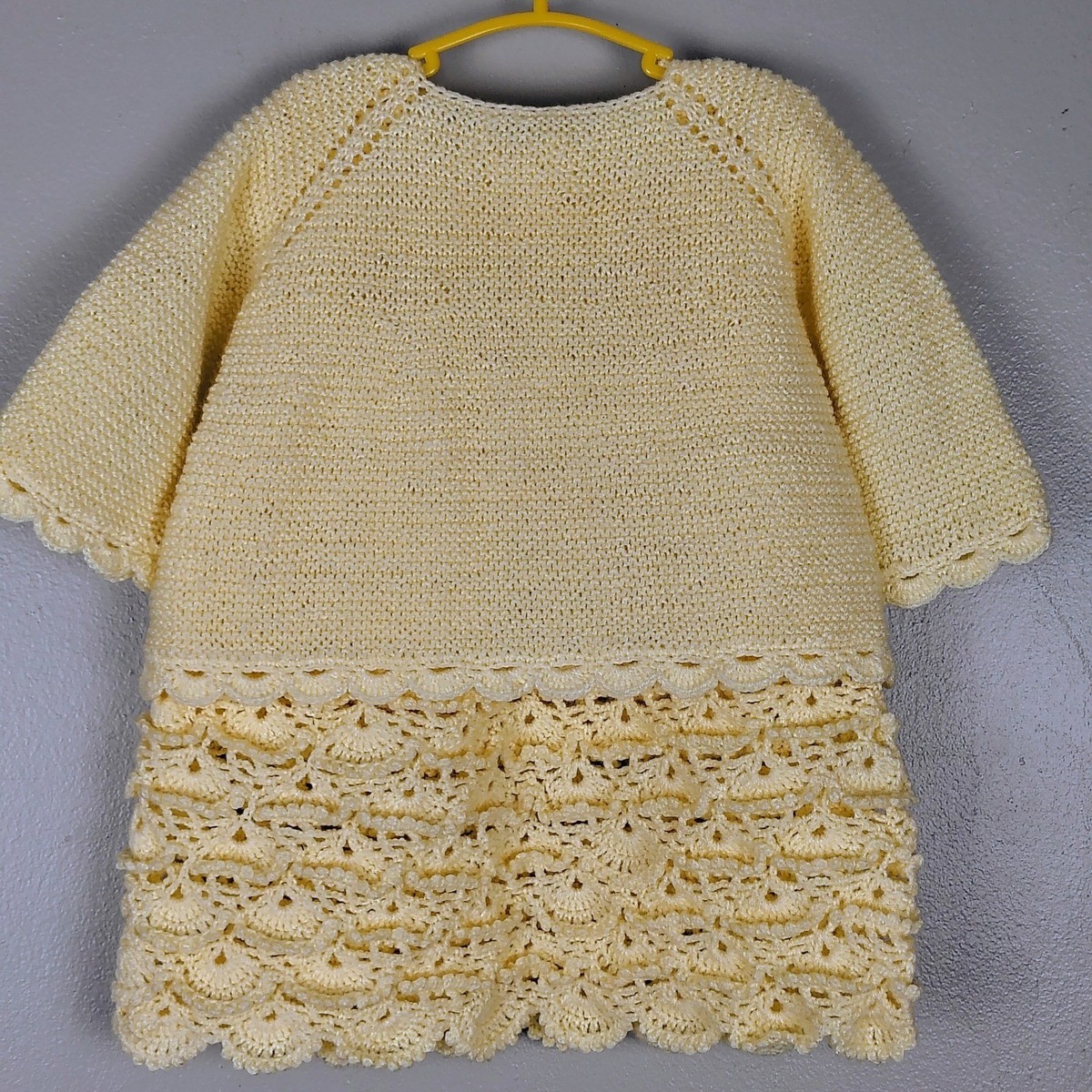 Handmade Baby Christening Gown Set Crochet Lace Yellow Flower