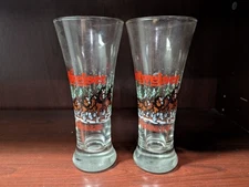 Vintage 1989 Budweiser Beer Glass Pilsner Christmas Clydesdales Barware Set of 2