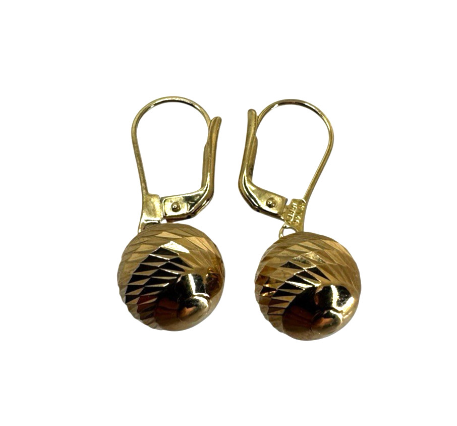 Solid 14K Yellow Gold Ball Drop Dangle Lever Back… - image 1