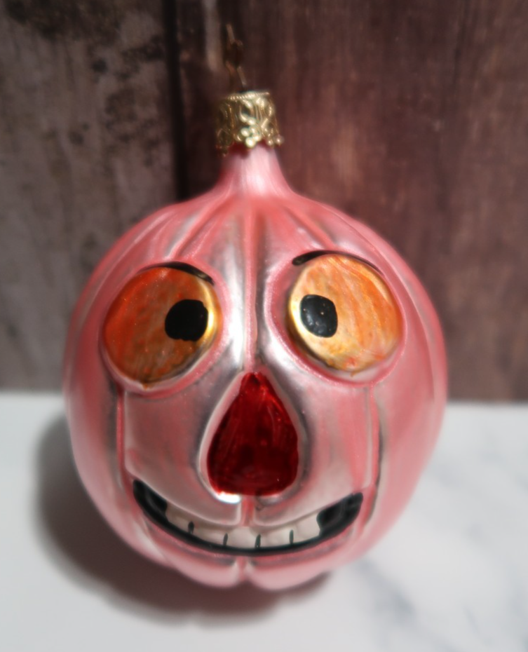 Old World Inge-Glas Pumpkin Blown Glass Halloween Jack O' Lantern Ornament
