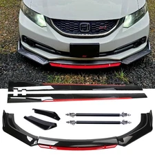 For  Honda Civic Si Glossy Black Red Front Lip Chin Bumper Side Skirt Body Kit