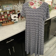 Talbots Shift Dress Navy White Print Knit Stretch Preppy Short Sleeve Size M New