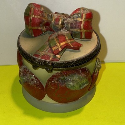 Christmas Hinged Trinket Box Betty Singer for Samaco Winter Orchard Bow Sparkly