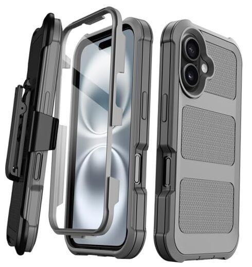 for iPhone 16 Plus Case, [Built-in Screen Protector] Military Grade Drop Gray