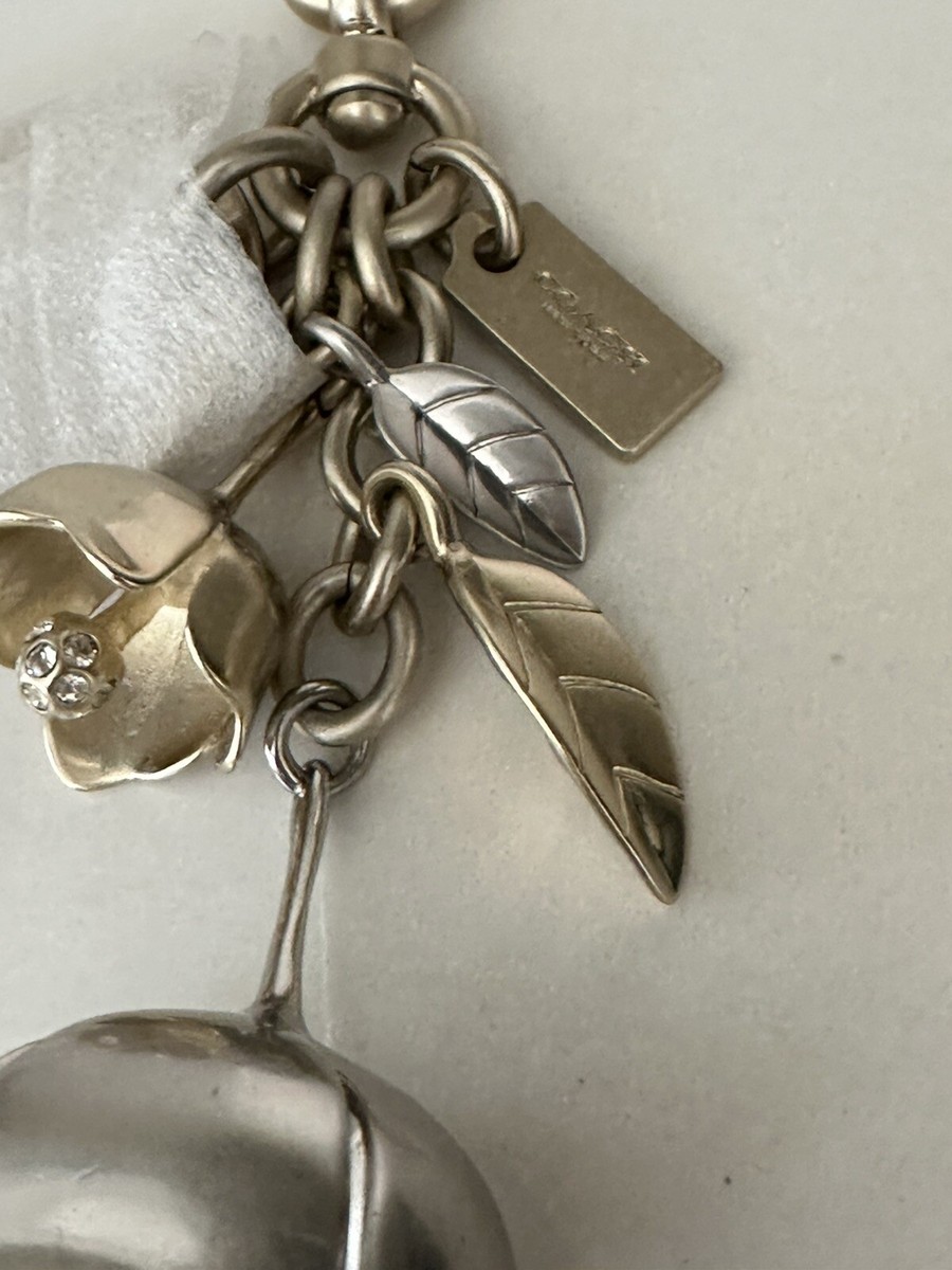 NEW COACH METAL GOLD/SILVER CRYSTAL TEA ROSE BAG CHARM