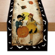 Vintage Halloween Table Runner for Dining Table Kitchen Halloween Party Decor