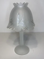 PartyLite Fairy Lamp Clairmont White Satin And Clear Glass Pedestal Base Retired