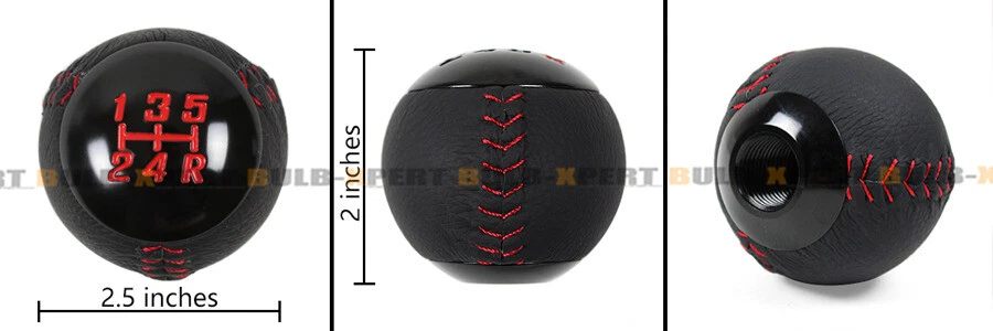 For Nissan Infiniti Red Stitching Leather 5 Speed Round Manual Gear Shifter Knob - Image 3 of 4