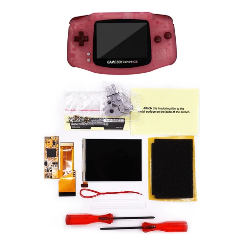 GBA 10 Levels Brightness V2 IPS Backlight LCD Mod & Shell With Clear Red Buttons