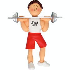 Personalized Christmas Ornament - Brunette Male Weightlifter