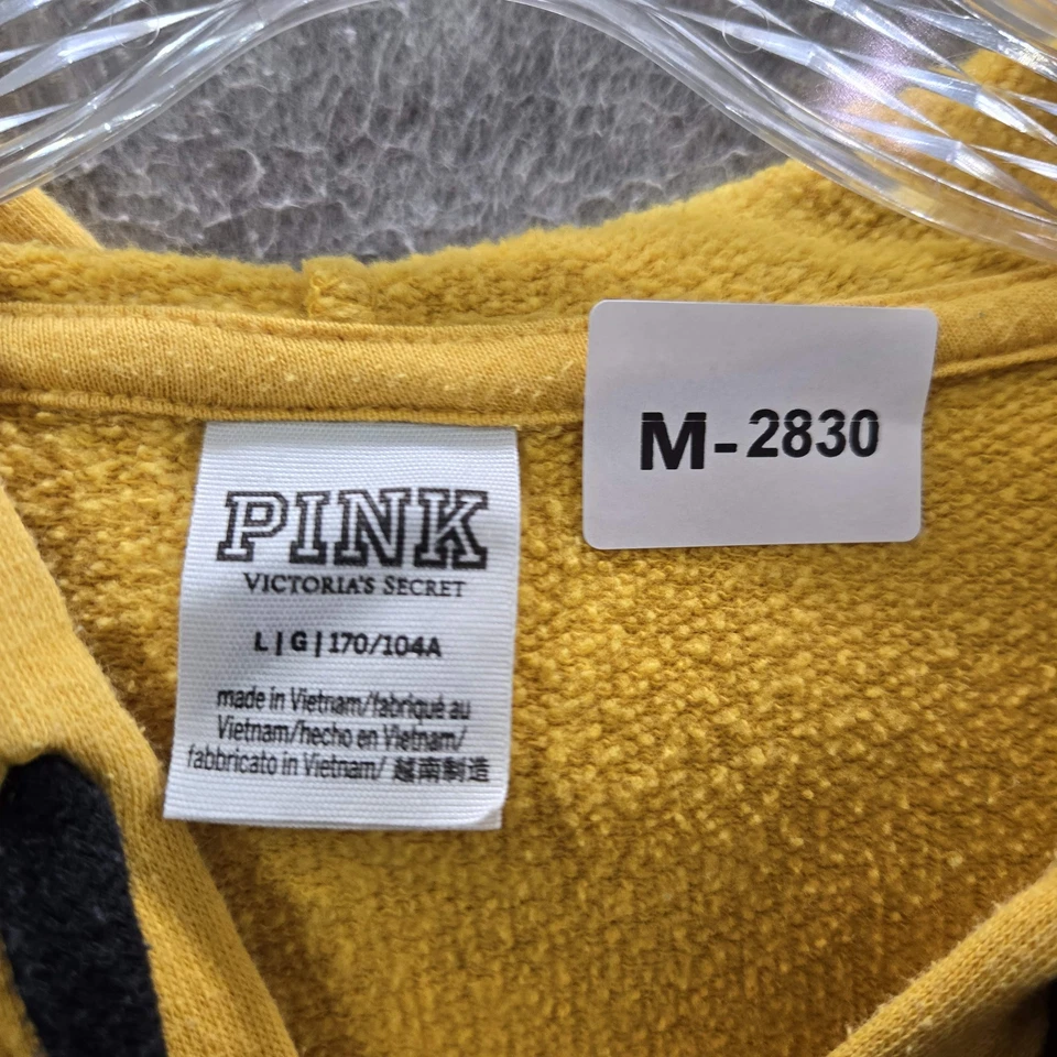 ROSA Victoria's Secret Mujer Sudadera con Capucha L Amarillo Vellón Logo Cremallera Completa Manga Larga Foto 2 de 4