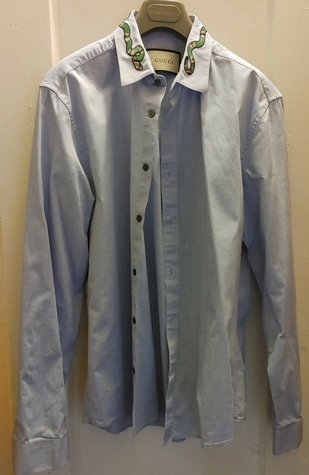 Nuova autentica camicia da uomo blu Gucci taglia XL vendita al dettaglio oltre $950 colletto serpente