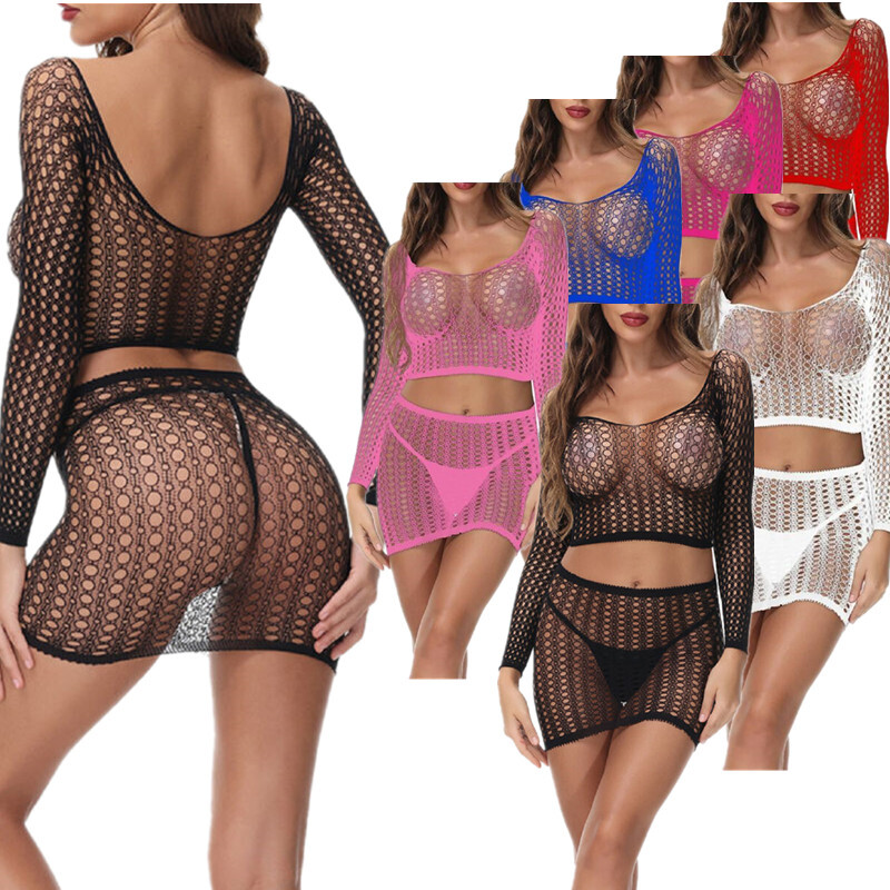 Women Sexy Fishnet Nightwear Mini Dress Crop Top and Skirt Beach Cover Up  Outfit | eBay