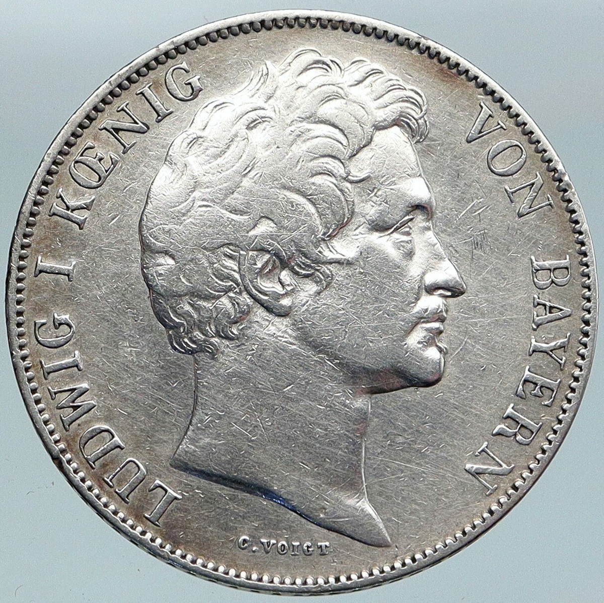 1843 GERMANY German States BAVARIA King Ludwig I OLD Silver Gulden