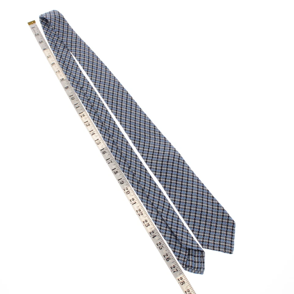 Kiton NWOT Wool/Silk Blend Seven Fold Neck Tie in Blue/Black/White Check - Image 3 of 4