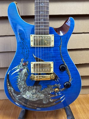 Ship from US  6 String Fire Dragon Blue Electric Guitar Solid Body HH Pickups