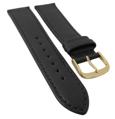 Taurus Uhrenarmband | Kalbsleder schwarz mit Naht, Standardlänge 30167