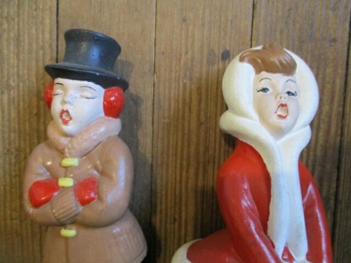 Vintage 1968 Paar Weihnachtslieder 9" hoch Keramik original handbemalt schön - Bild 2 von 12