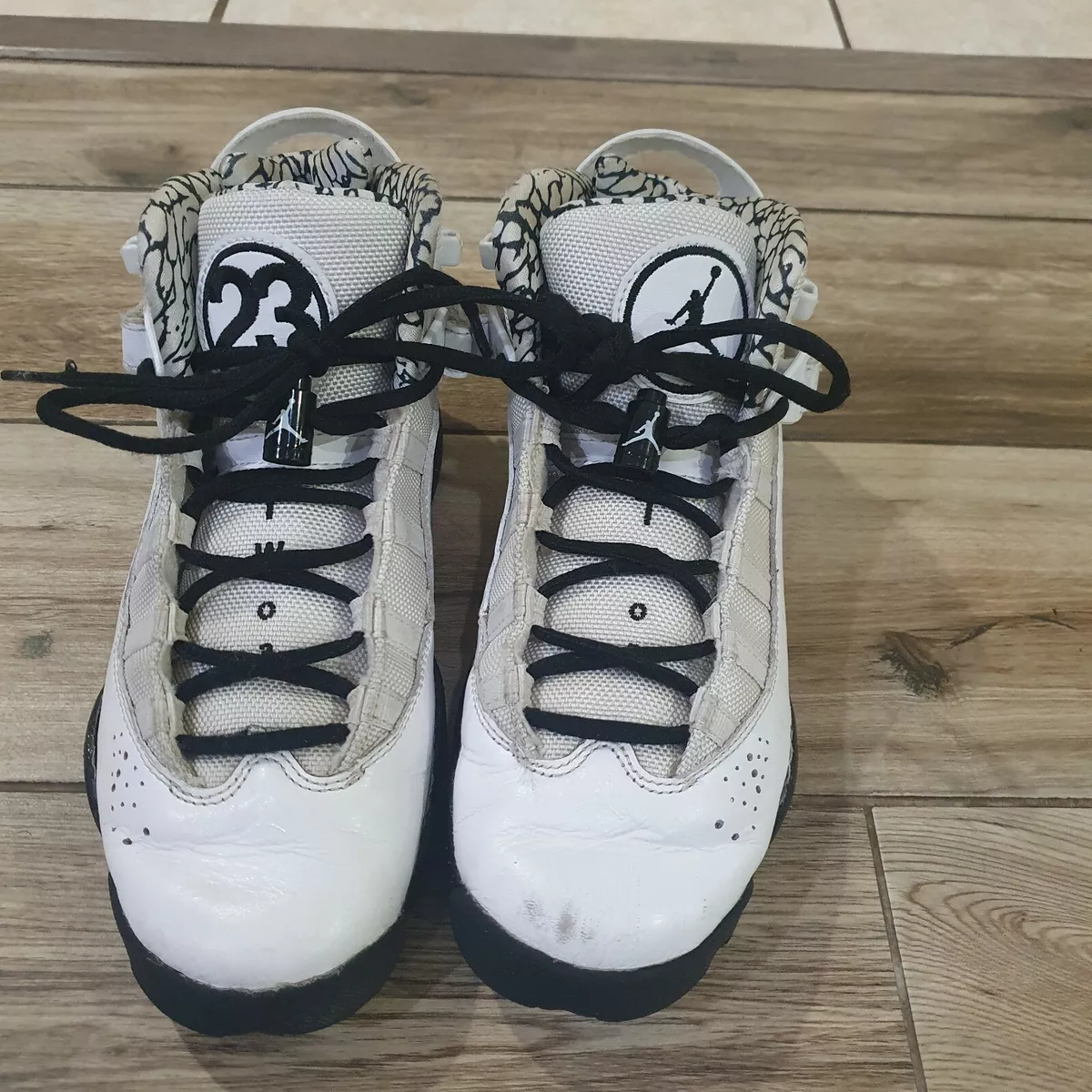 Air Jordan 6 Rings Shoes White Black Metallic Size 5.5Y DJ6163