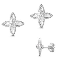 1 Paar Ohrringe Ohrstecker 925 Sterling Silber Blume Mit Pailletten