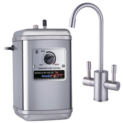 #ad Ready Hot 1300W Instant Hot Water Tank Compact Brushed Nickel 2 Handle Faucet $269.99