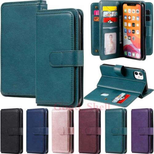 10 porte-cartes étui portefeuille cuir housse pour iPhone 12 11 Pro Max XS XR 6 7 8 SE - Photo 1 sur 43