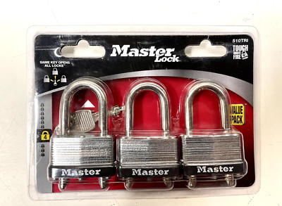 Master Lock 510TRI 1-3/4 Wide Padlock 5/8-2  3 Keys, keyed Alike, 3 Pack