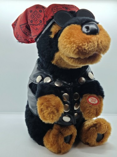 Vintage Rottweiler Plush 8" Sings BORN TO BE WILD Biker (ONLY PLAYS MUSIC)