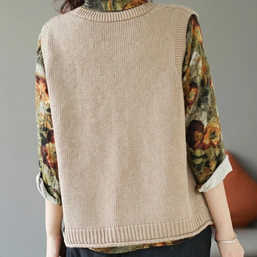 Maglione maglione donna maglia bottoni top cardigan smanicato gilet - Foto 6 di 15