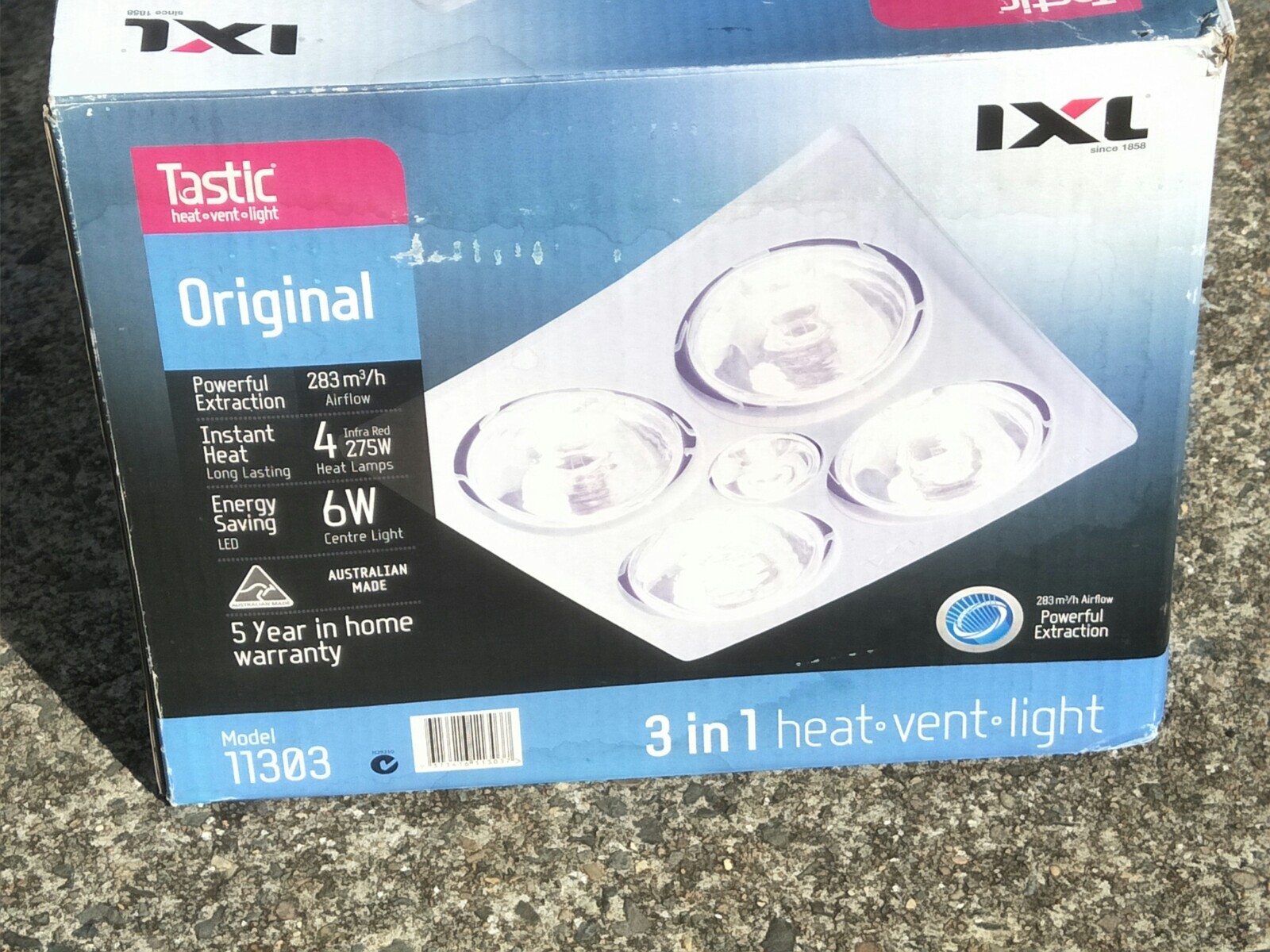 IXL Tastic 3 in 1 Bathroom Heater Exhaust Fan & Light (11303) Pu