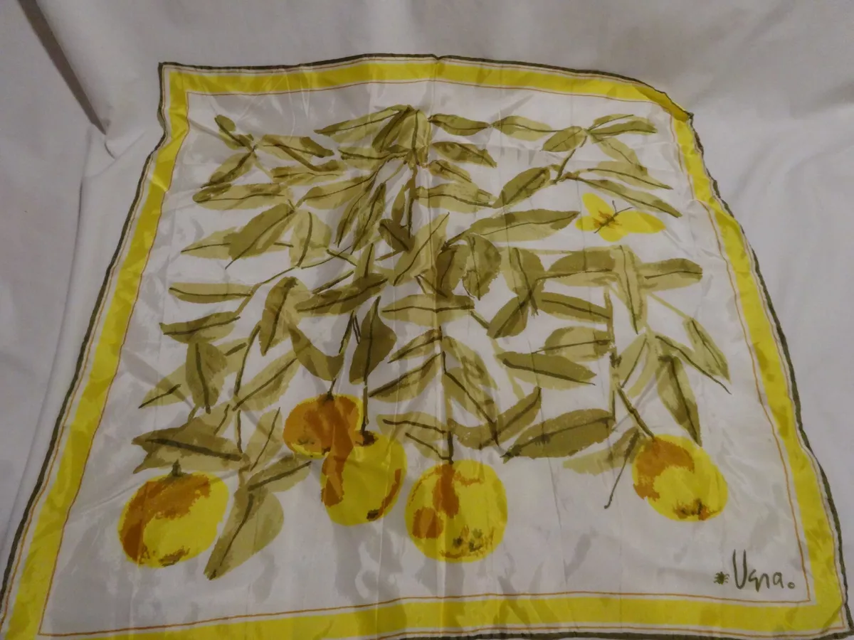 Vintage VERA Neumann Scarf Silk Ladybug Signed Butterfly fruit