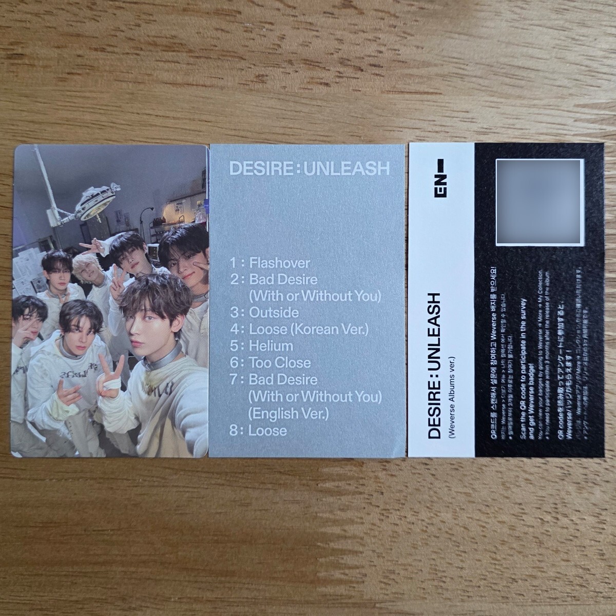 ENHYPEN トレカ７枚×4 DESIREUNLEASH weverse ENHYPEN DESIRE UNLEASH Official Weverse Albums Version Set