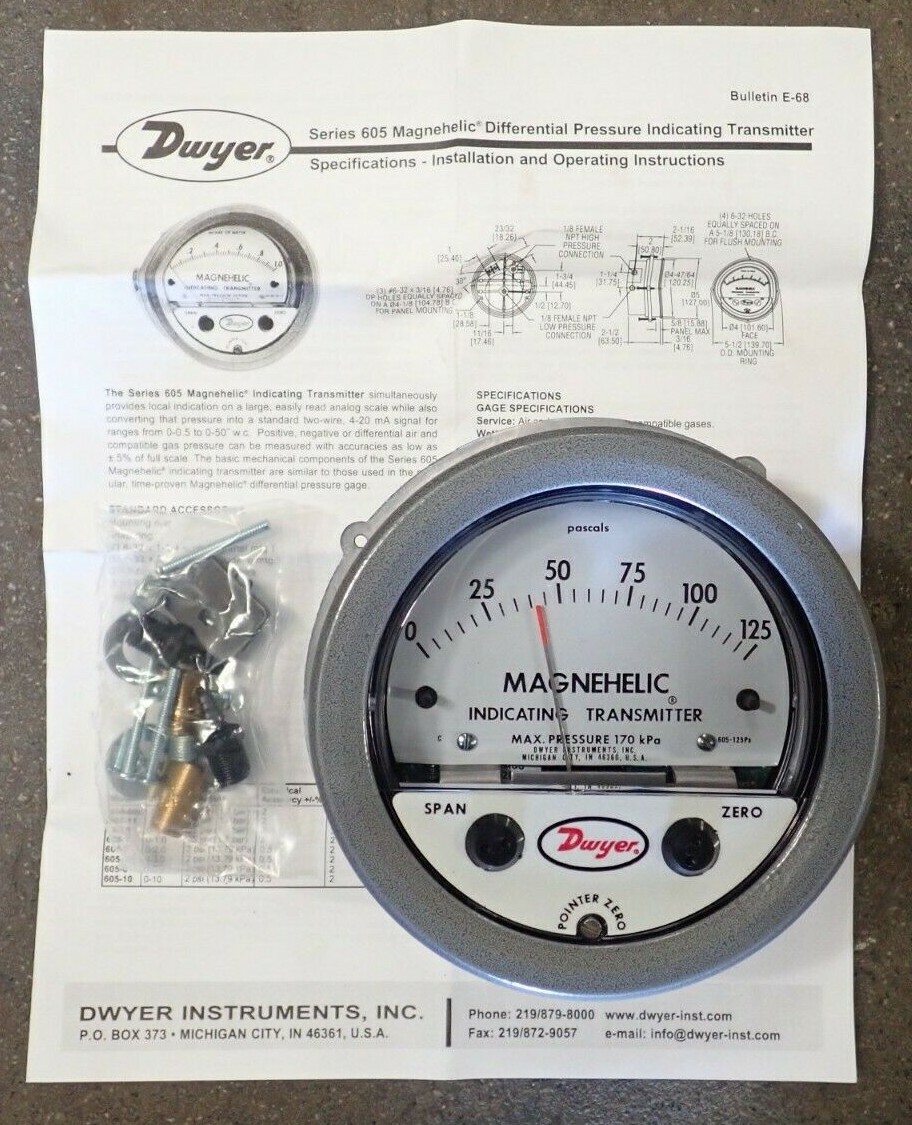 DWYER 605125PA SERIES 605 DIFFERENTIAL PRESSURE INDICATING TRANSMITTER