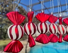 Peppermint Ornaments Christmas Red White Cand...
