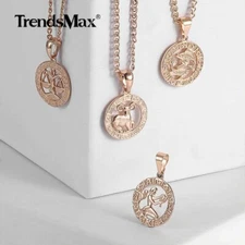 12 Zodiac Sign Constellation Pendant Necklace 3mm Rose Gold Plated Snake Chain