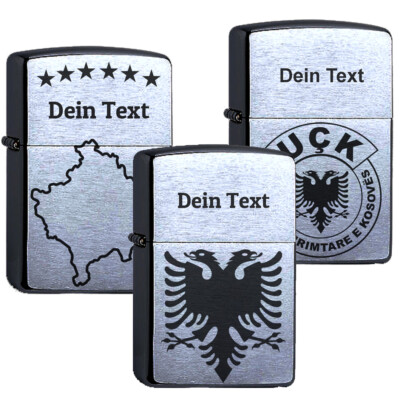 Personalisiertes Zippo-Feuerzeug Mit Albanischem Adler – Lasergravur, Dein Text, In Zippo-Box