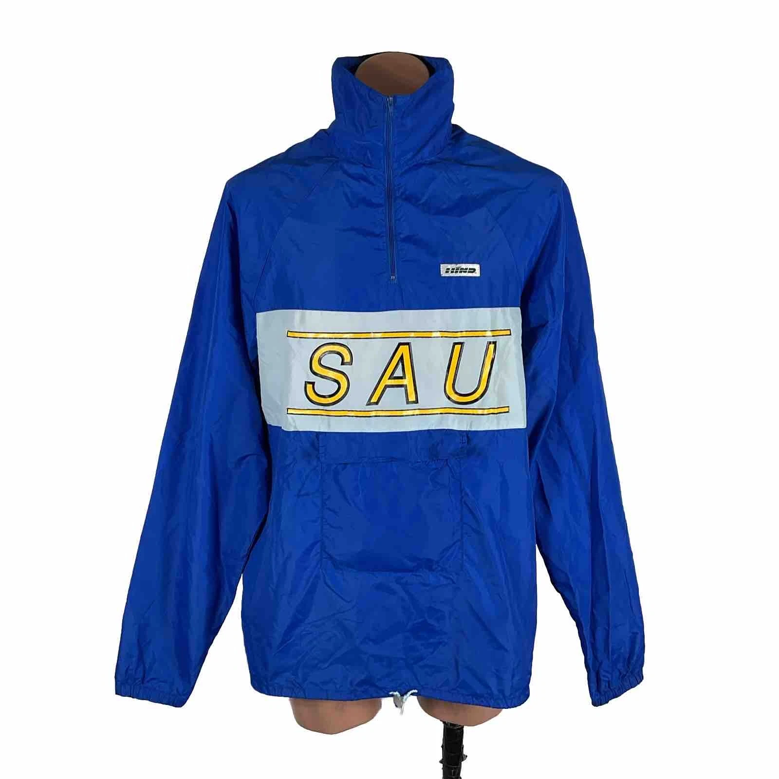 HIND Men's Size XL Vintage 1/4 Zip Up Soft Shell Jacket Blue Wind Breaker SAU