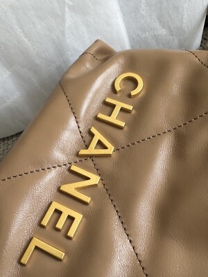 NEW CHANEL 23B Beige Shiny Calfskin Quilted Mini 22 w/ Receipt | eBay