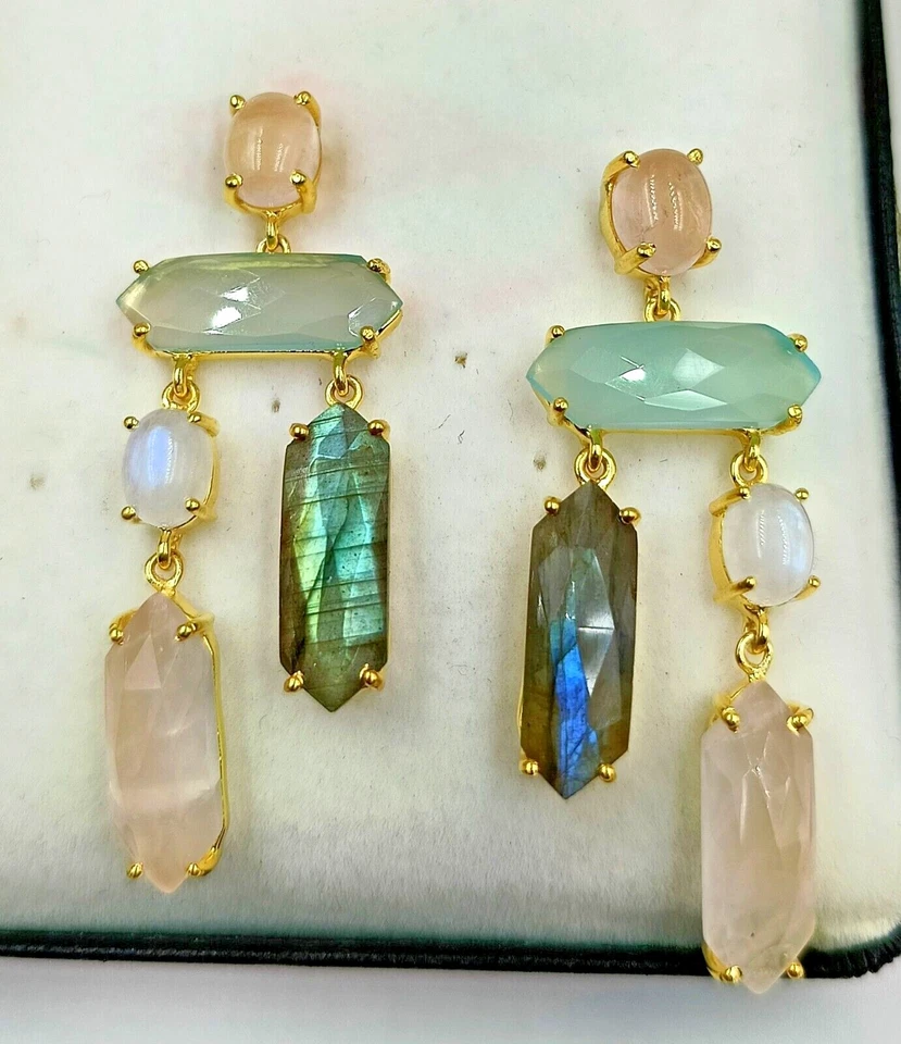 Brinco de prata esterlina 925 com chapeamento de ouro multicolorido natural - Imagem 2 de 3