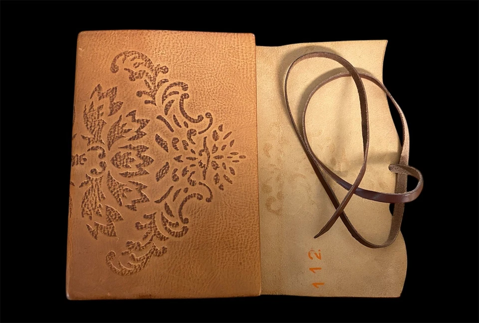 HANDMADE Stenciled Brown LEATHER BOUND JOURNAL , Lined Recycled Paper, 8.5”x6” - Image 2 of 4